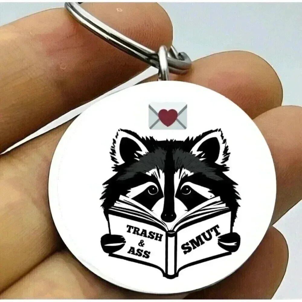 Sneaky Raccoon Read Trash Smut Hot Funny Cute Animal Keychain